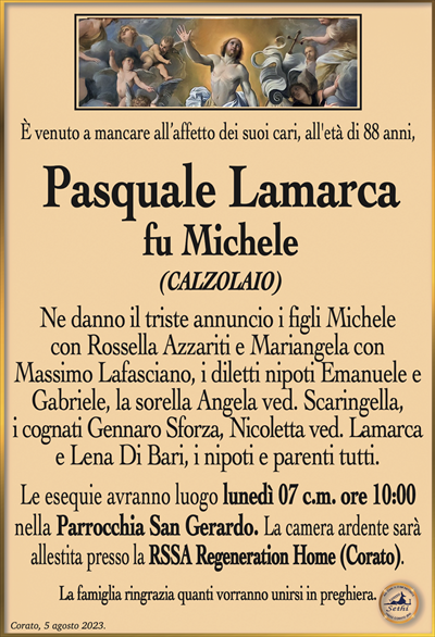 Pasquale Lamarca Fu Michele Calzolaio Corato Necrologi Web