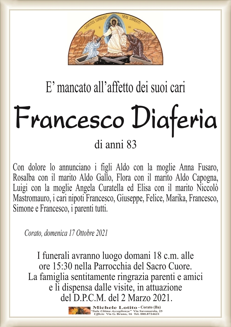 Francesco Diaferia Corato Necrologi Web