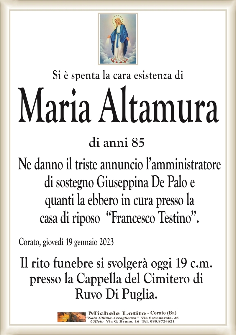 MARIA ALTAMURA Corato Necrologi Web