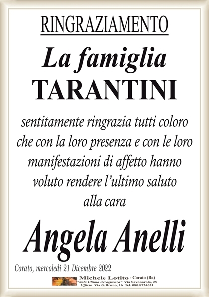 Angela Anelli Ved Tarantini Corato Necrologi Web