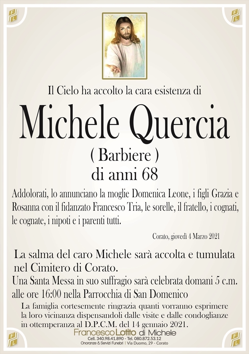 Michele QUERCIA Barbiere Corato necrologi web