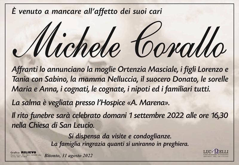 MICHELE CORALLO Bitonto necrologi web